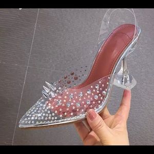 Transparent Clear Spiked Crystal Heels SILVER